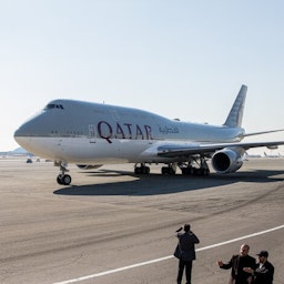 A Qatar Airways plane arrives at Imam Khomeini airport in Tehran, Iran on Jan. 12, 2020. (Photo via ISNA)