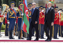 Azerbaijani President Ilham Aliyev receives his Turkish counterpart Recep Tayyip Erdogan in Baku, Azerbaijan on June 13, 2023. (Source: trpresidency/X)