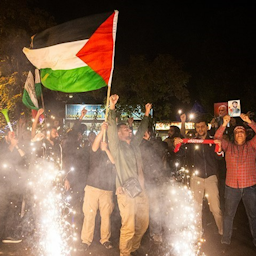 متظاهرون مؤيدون للفلسطينيين يتجمعون في طهران، إيران، في 7 أكتوبر/تشرين الأول 2023. (الصورة عبر وكالة تسنيم للأنباء)