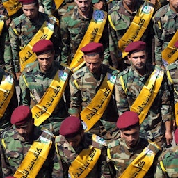 Members of the Iraqi armed group Kata'ib Sayyid Al-Shuhada in an undated picture. (Source: Aboalaa_alwalae/Twitter/X)