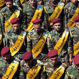 عناصر من كتائب سيد الشهداء العراقية المسلحة في صورة غير مؤرخة. (المصدر: صفحة أبو آلاء الولائي على تويتر/Yكس)