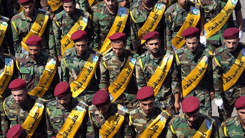 عناصر من كتائب سيد الشهداء العراقية المسلحة في صورة غير مؤرخة. (المصدر: صفحة أبو آلاء الولائي على تويتر/Yكس)