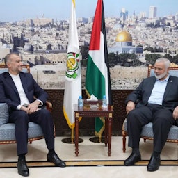 Iranian Foreign Minister Hossein Amir-Abdollahian and Hamas Political Bureau Chief Ismail Haniyeh meet in Doha, Qatar on Oct. 14, 2023. (Photo via Iranian foreign ministry)