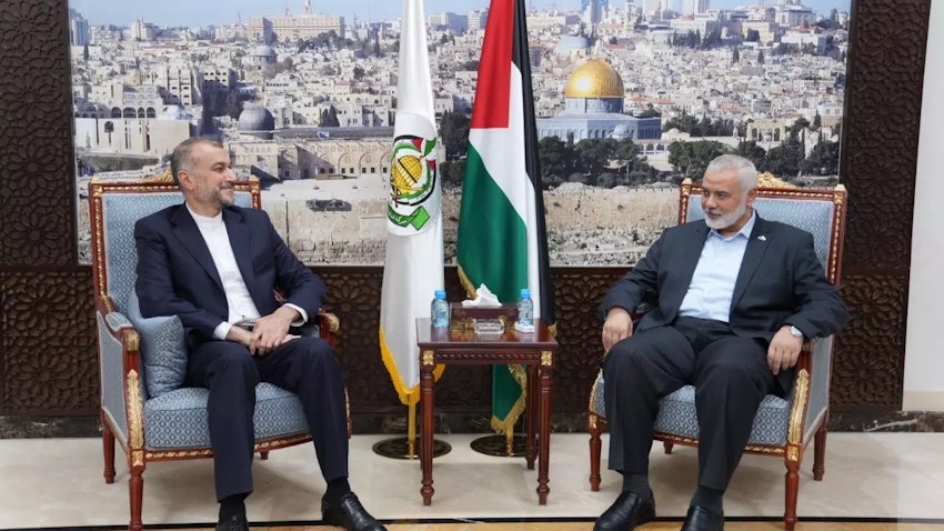 Iranian Foreign Minister Hossein Amir-Abdollahian and Hamas Political Bureau Chief Ismail Haniyeh meet in Doha, Qatar on Oct. 14, 2023. (Photo via Iranian foreign ministry)