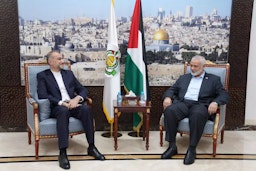 Iranian Foreign Minister Hossein Amir-Abdollahian and Hamas Political Bureau Chief Ismail Haniyeh meet in Doha, Qatar on Oct. 14, 2023. (Photo via Iranian foreign ministry)