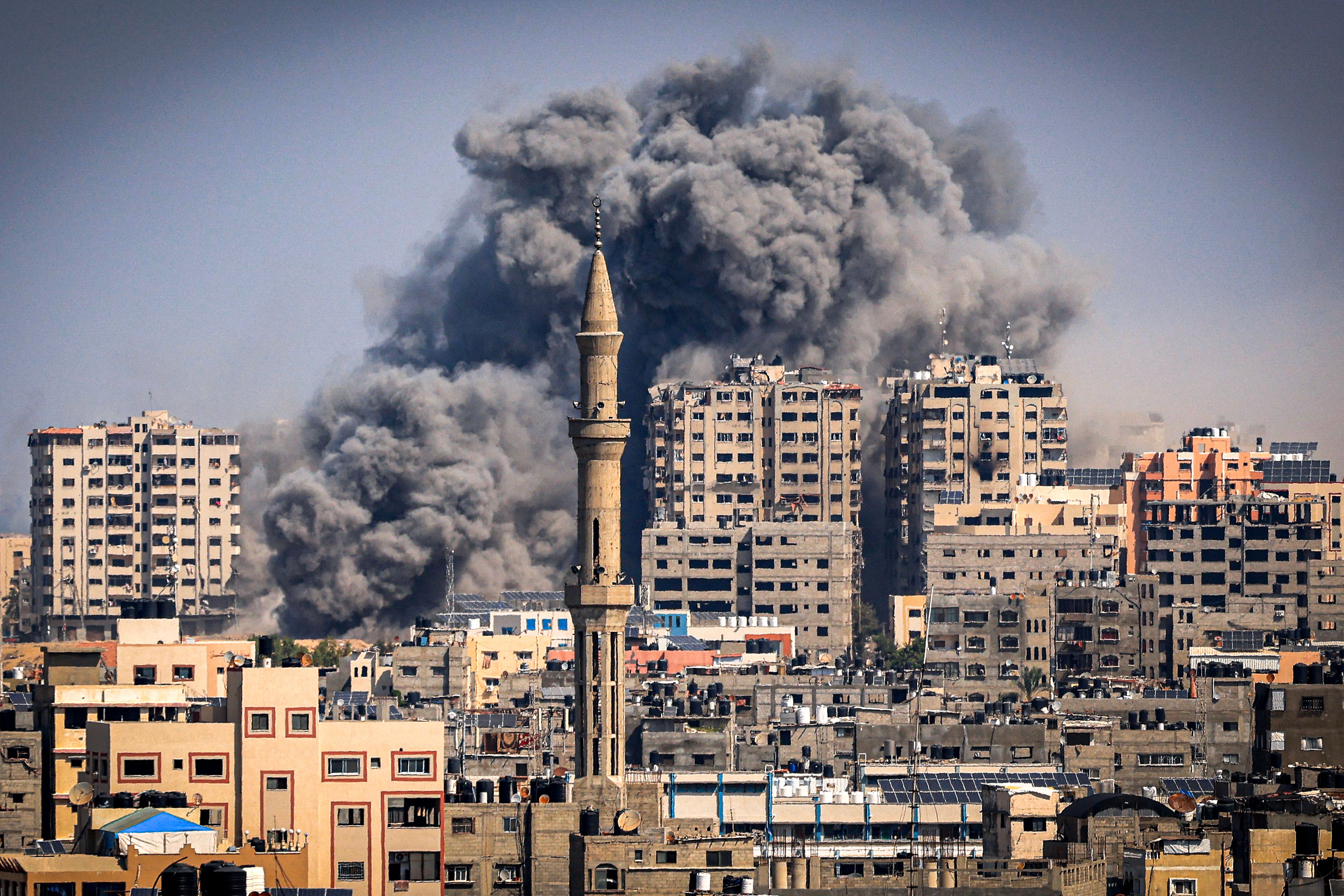 Smoke rises over Gaza City after an Israeli airstrike