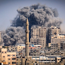 Israeli air strikes target Gaza City on Oct. 12, 2023. (Photo via Getty Images)