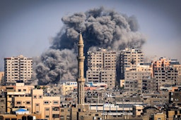 Israeli air strikes target Gaza City on Oct. 12, 2023. (Photo via Getty Images)