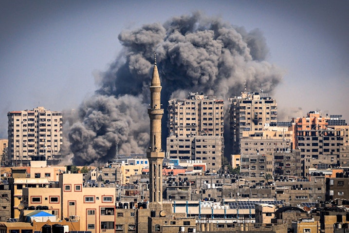 Israeli air strikes target Gaza City on Oct. 12, 2023. (Photo via Getty Images)