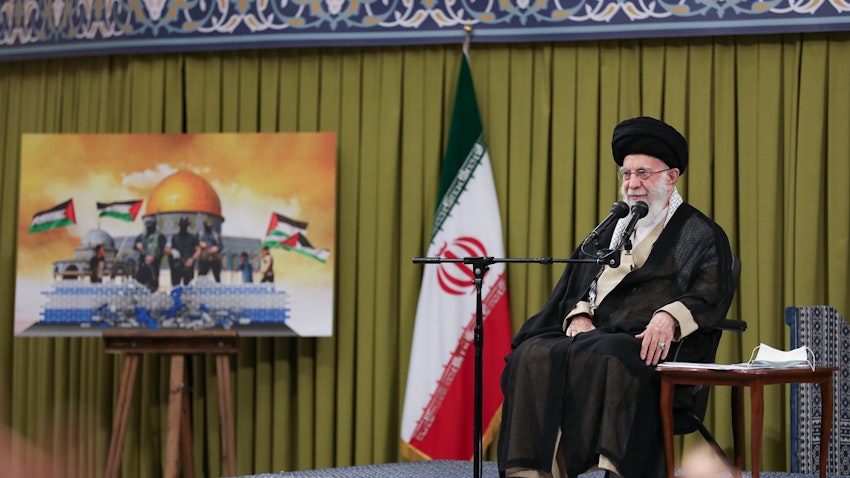 Iran’s Supreme Leader Ayatollah Ali Khamenei addresses a gathering of students in Tehran, Iran on Nov. 1, 2023. (Photo via Iran's supreme leader's website)