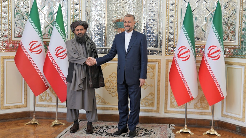 Iranian Foreign Minister Hossein Amir-Abdollahian meets with the head of the Taliban's political bureau Mullah Abdul Ghani Baradar in Tehran, Iran on Nov. 5, 2023. (Photo via Iran’s foreign ministry)