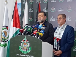 Senior Hamas figure Osama Hamdan at a press conference in Beirut, Lebanon on Nov. 10, 2023. (Photo via social media)
