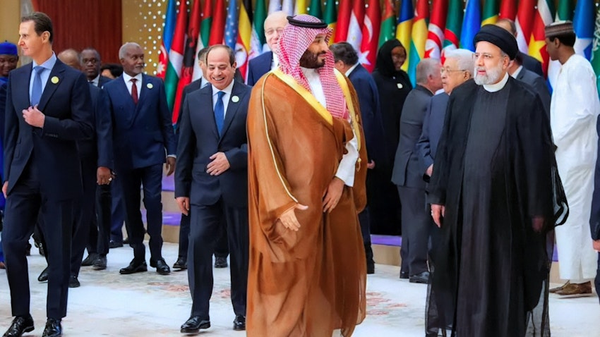 Saudi Crown Prince Mohammed bin Salman and Iranian President Ebrahim Raisi at the Organization of Islamic Cooperation summit in Riyadh, Saudi Arabia on Nov. 11, 2023. (Photo via Iranian presidency)