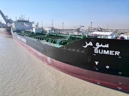 New oil tanker, Sumer, seen docked at Khor Al-Zubair Port in southern Iraq on Sept. 28, 2023. (Photo via Iraq’s oil ministry)