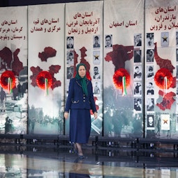 Iranian opposition leader Maryam Rajavi in Durres, Albania on Sept. 28, 2022. (Photo via Getty Images)
