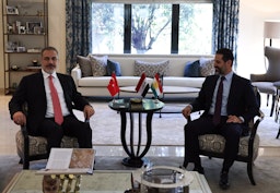 Turkey’s Foreign Minister Hakan Fidan meets with  Kurdistan Region Deputy Premier Qubad Talabani in Erbil on Aug. 24, 2023. (Source: MFATurkiye/Twitter/X)