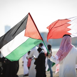 مسيرة احتجاجية ضد الغارات الإسرائيلية على المسجد الأقصى في المحرق، البحرين، يوم 8 أبريل/نيسان 2023. (الصورة عبر غيتي إيماجز)