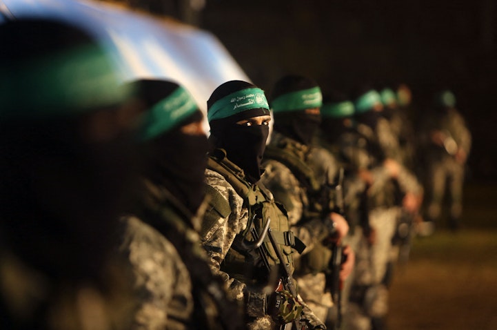 Palestinian members of the Qassam Brigades, the armed wing of the Hamas movement, take part in a gathering in Gaza city on Jan. 31, 2016. (Photo via Getty Images)