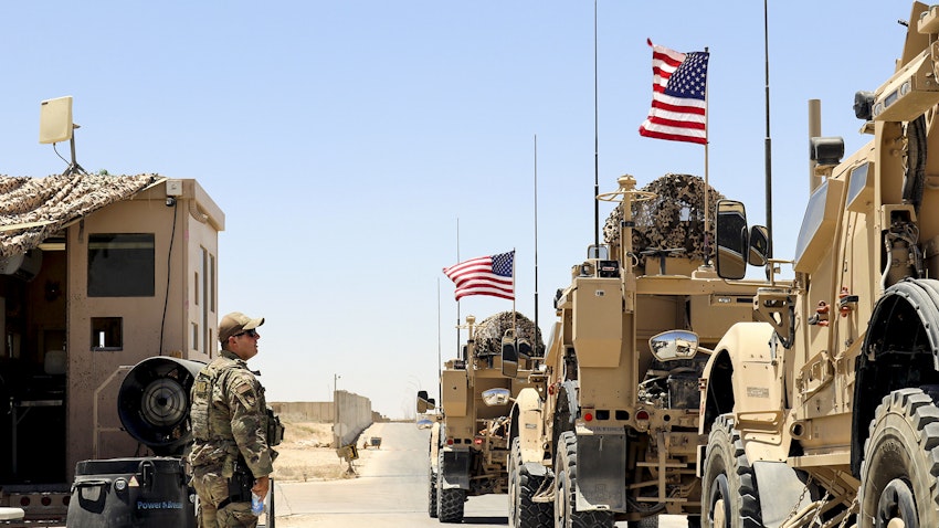 A patrol passes through a control point at Ain Al-Asad Air Base, Iraq on July 4, 2021. (Photo by Christie R. Smith via US Department of Defense)