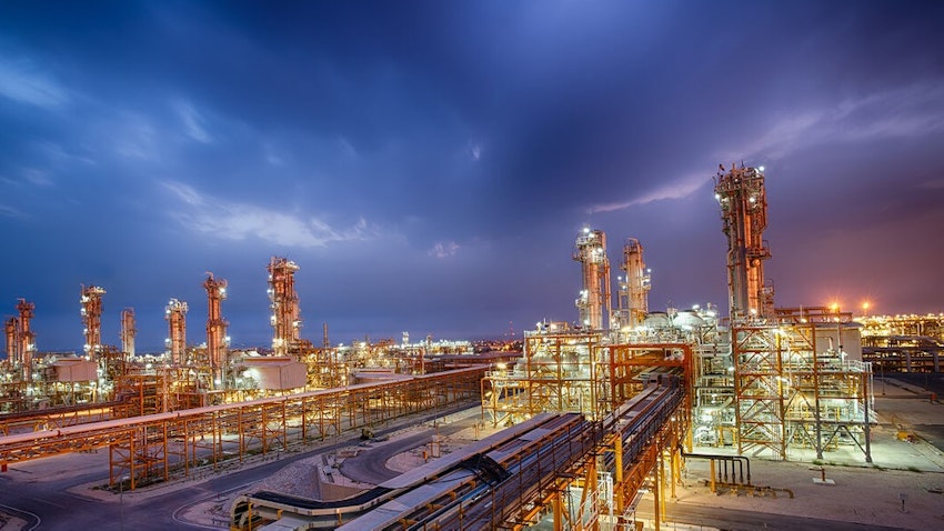 A view of the refineries of the South Pars Gas Complex in Assaluyeh, Iran on May 5, 2023. (Photo via Shana news agency)