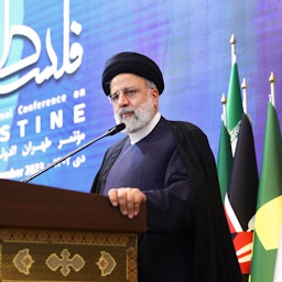 Iranian President Ebrahim Raisi speaks at the International Conference on Palestine in Tehran, Iran on Dec. 23, 2023. (Photo via Iranian president's website)