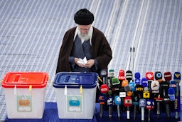 Iran’s Supreme Leader Ayatollah Ali Khamenei casts his votes in the parliamentary and Assembly of Experts elections in Tehran on Mar. 1, 2024. (Photo via Iranian supreme leader's website)