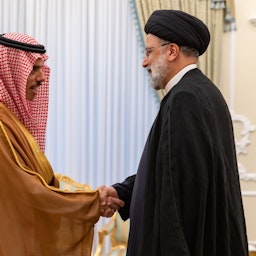 Iranian President Ebrahim Raisi is received by Saudi Foreign Minister Faisal bin Farhan in Riyadh, Saudi Arabia on June 17, 2023. (Source: KSAmofaEN/Twitter/X)
