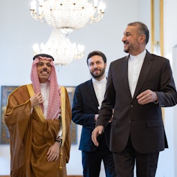 Iran's Foreign Minister Hossein Amir-Abdollahian and his Saudi counterpart Faisal bin Farhan Al Saud in Tehran, Iran on June 17, 2023. (Source: KSAmofaEN/Twitter/X)