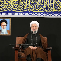 Cleric Kazem Seddiqi delivers a eulogy at a religious ceremony in Tehran, Iran on Aug. 26, 2022. (Photo via Iranian supreme leader’s website)