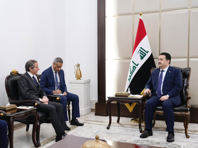 المدير العام للوكالة الدولية للطاقة الذرية رافائيل غروسي يلتقي رئيس الوزراء العراقي محمد شياع السوداني في بغداد، العراق.، في 18 مارس/آذار 2024. (المصدر: صفحة رافائيل غروسي عبر تويتر/أكس)