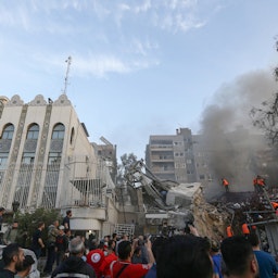 Deadly attack targets the Iranian embassy annex in the Syrian capital, Damascus, on Apr. 1, 2024. (Photo via Getty Images)