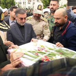 Funeral ceremony for an Iranian security guard killed in latest Jaish Ul-Adl attack, Savadkouh, Iran on Apr. 6, 2024. (Photo via Tasnim News Agency)