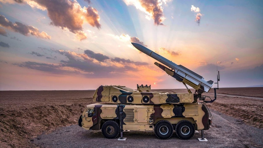 Iranian medium range air defense missile system, Sevom Khordad. Location unknown. June 20, 2022. (Photo via IMAMEDIA)