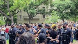 US police arrest pro-Palestinian protesters at University of Austin, Texas on Apr. 24, 2024. (Photo via Wikimedia Commons)