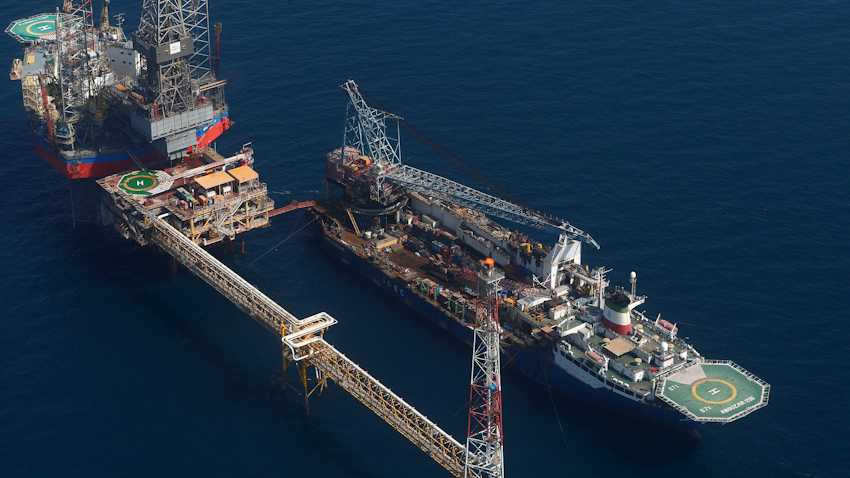 Aerial view of the South Pars gas field complex in Iran