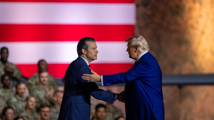 US President Donald Trump and Defense Secretary Hegseth at Al-Udeid Air Base in Qatar on May 15, 2025. (Source: WhiteHouse/Twitter/X) US President Donald Trump and Defense Secretary Hegseth at Al-Udeid Air Base in Qatar on May 15, 2025. (Source: WhiteHouse/Twitter/X)