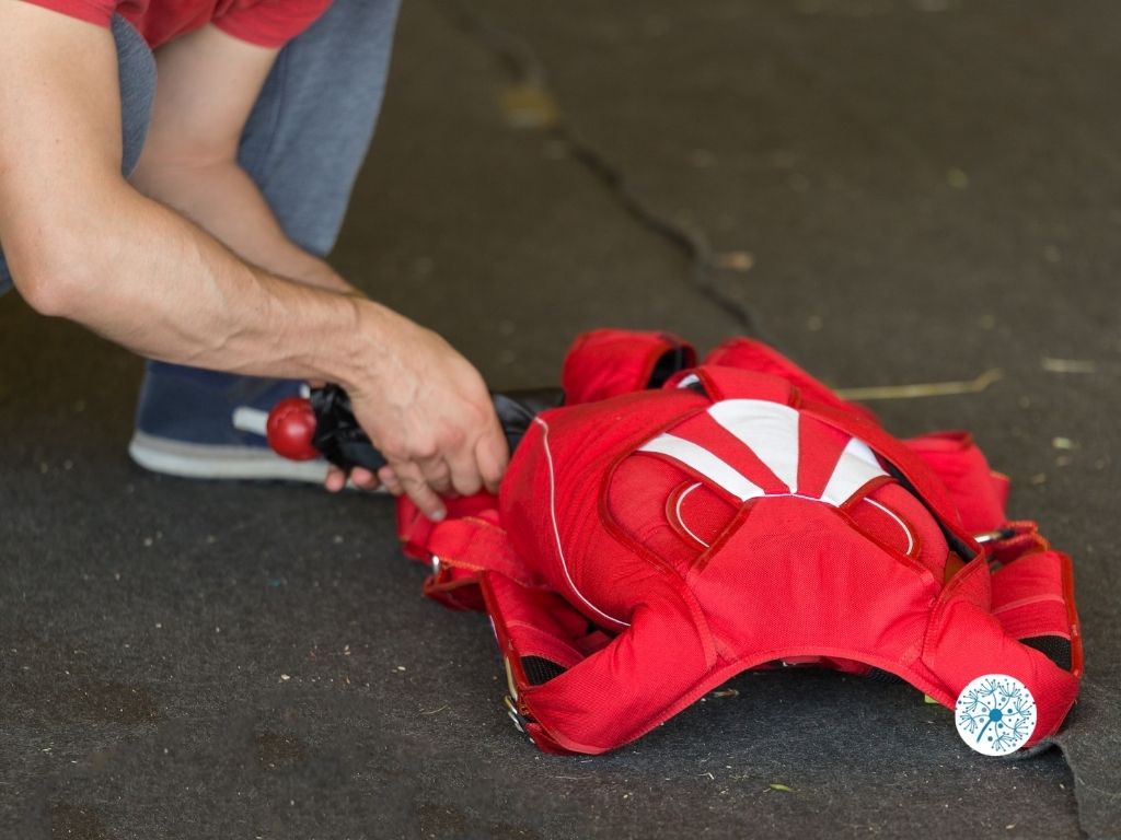 Parachute folded in a bag