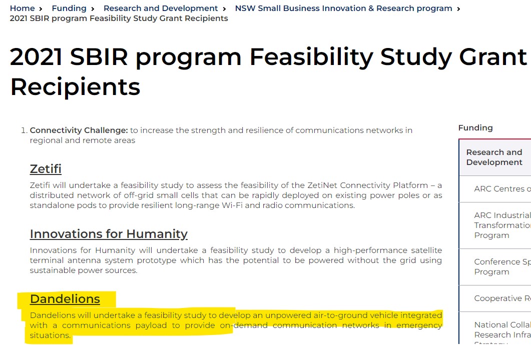 Dandelions Won SBIR 2021