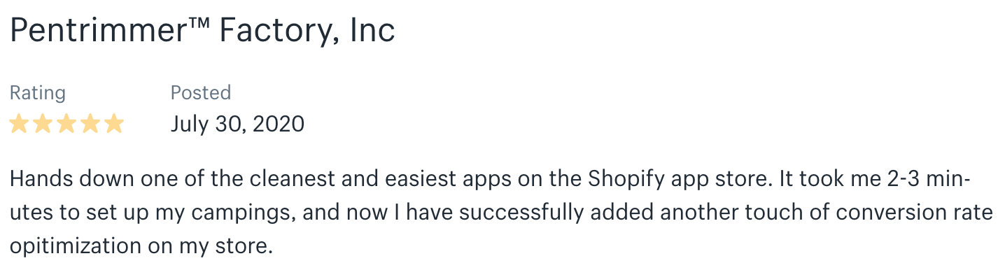 Pentrimmer Factory review of OneSignal for Shopify