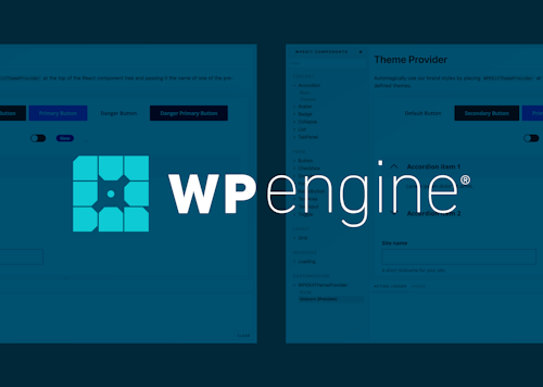 WP Engine logo overlayed on screenshots from Storybook