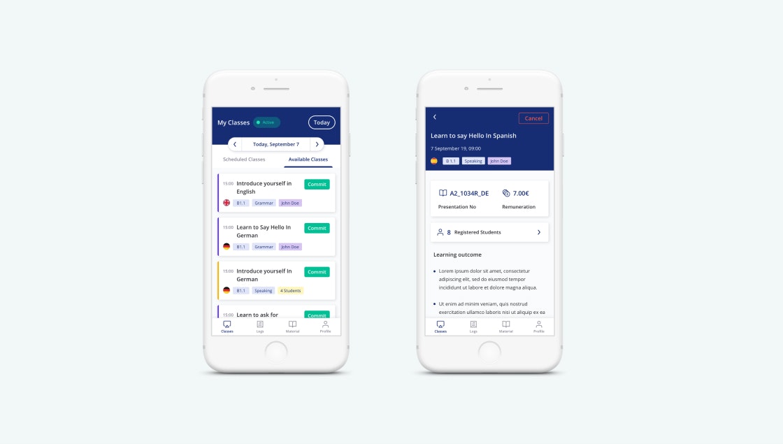 Lingoda mobile App-Interface Lingoda mobile App-Interface