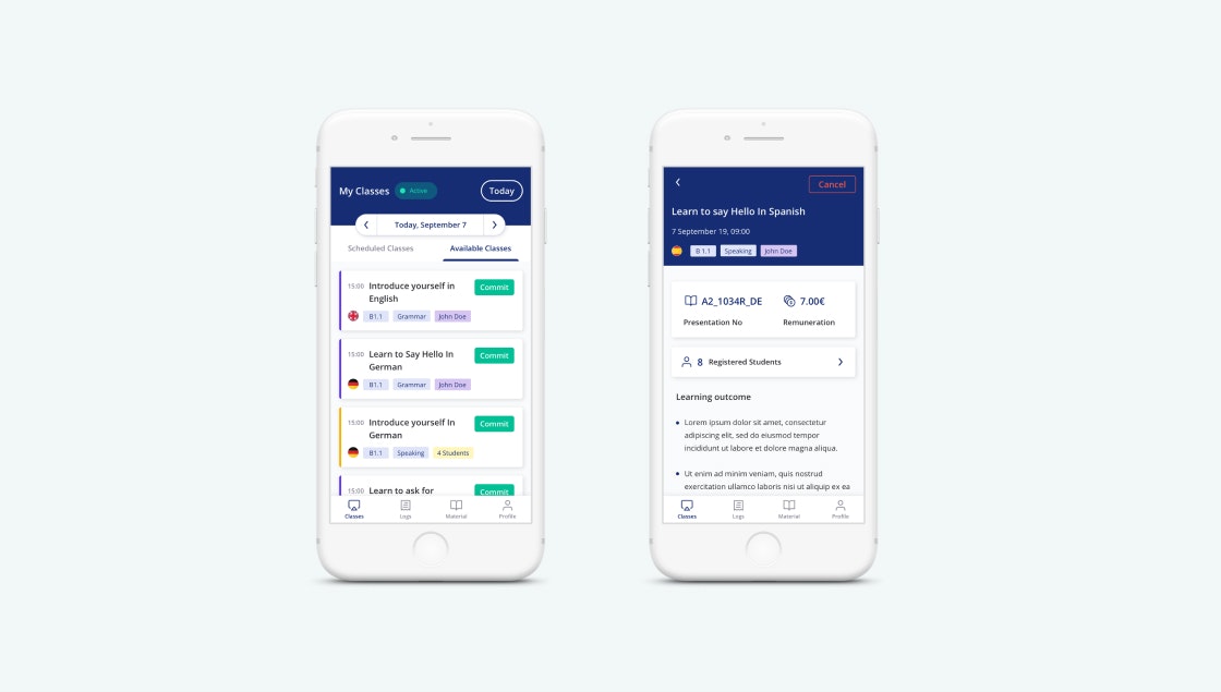 Lingoda mobile App-Interface