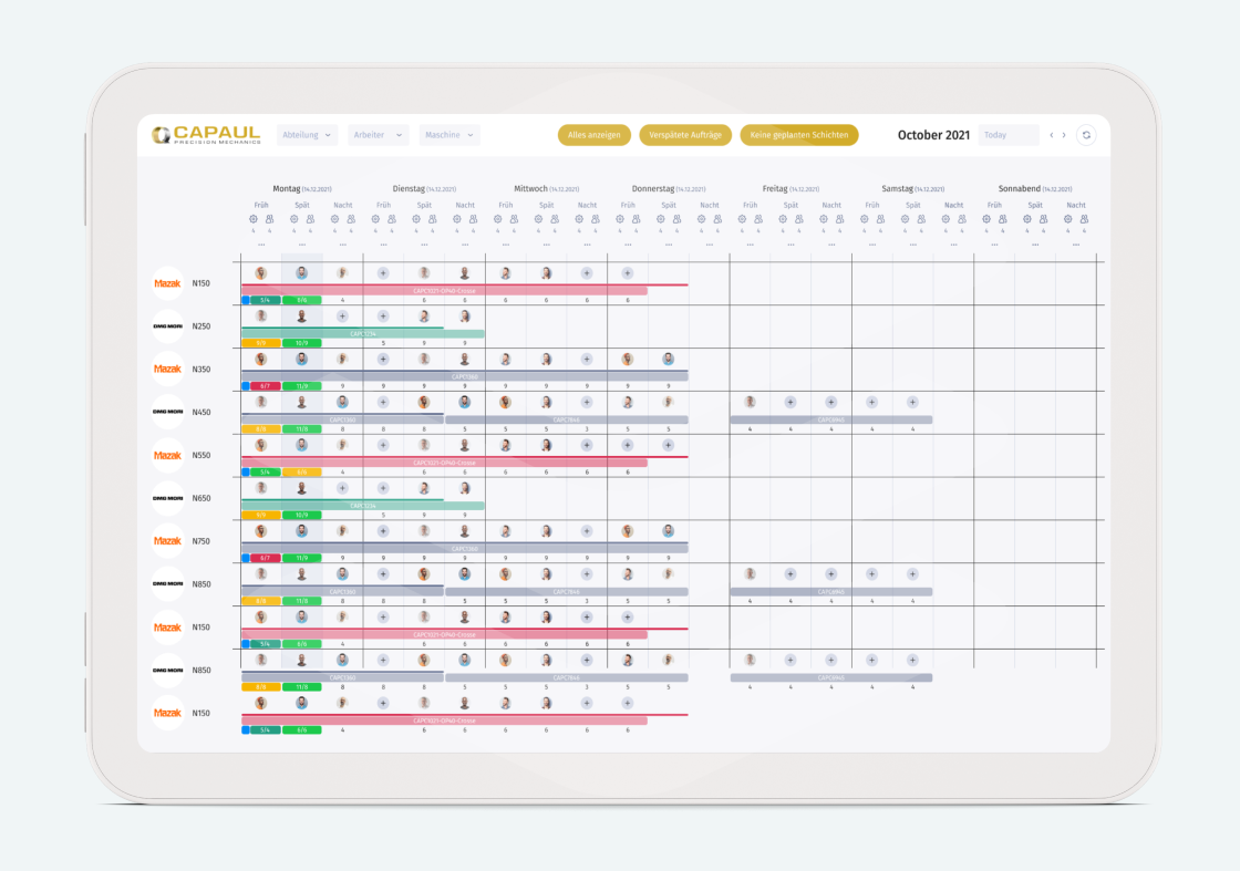 Project planner on tablet view