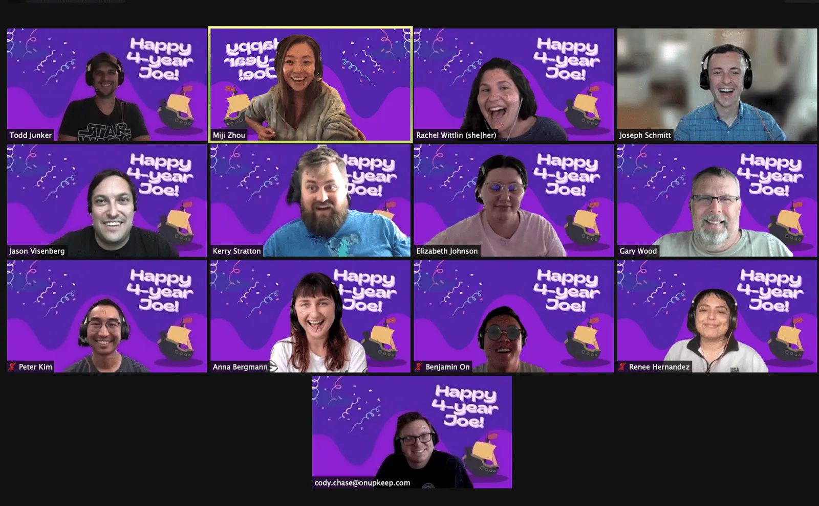 screenshot of zoom call with various upkeep employees