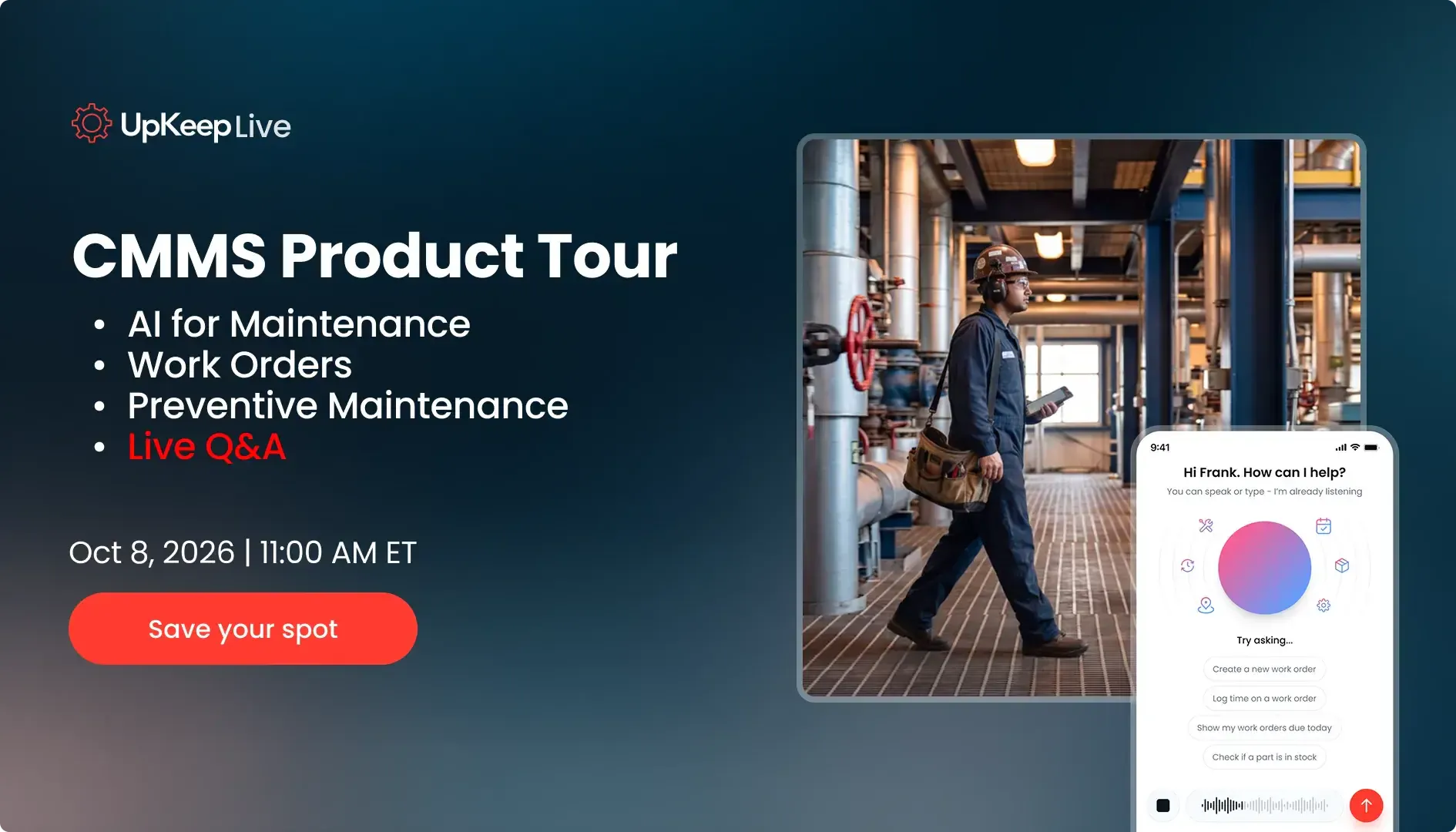 UpKeep Live: CMMS Product Tour & Live Q&A