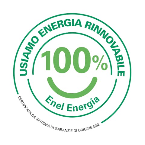 Energia 100% Rinnovabile - Usiamo energia elettrica certificata da Sistema di Garanzie di Origine Energia 100% Rinnovabile - Usiamo energia elettrica certificata da Sistema di Garanzie di Origine