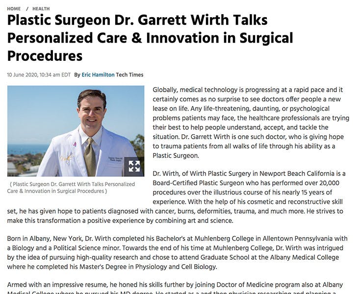 Dr. Wirth Talks Personalized Care & Innovation in Surgical Procedures with Tech Times
