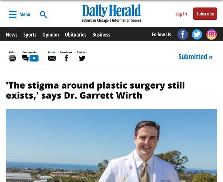 Dr. Garrett Wirth talks about 'The stigma around plastic surgery still exists' in the Daily Herald