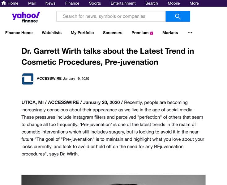 Dr. Garrett Wirth talks about the Latest Trend in Cosmetic Procedures, Pre-juvenation