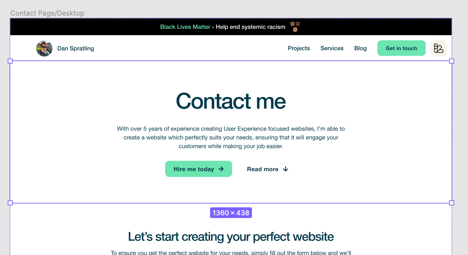 Hero design component reused on the Contact page